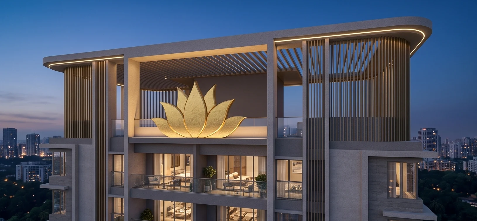 Concept detail of the golden lotus crowning the building